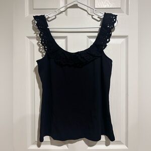 Ann Taylor Women’s Elegant Navy Lace Trim Blouse Top Sz. Large